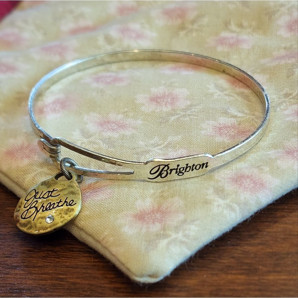 BRIGHTON JUST breathe heart hammered gold bangle bracelet - Picture 1 of 4